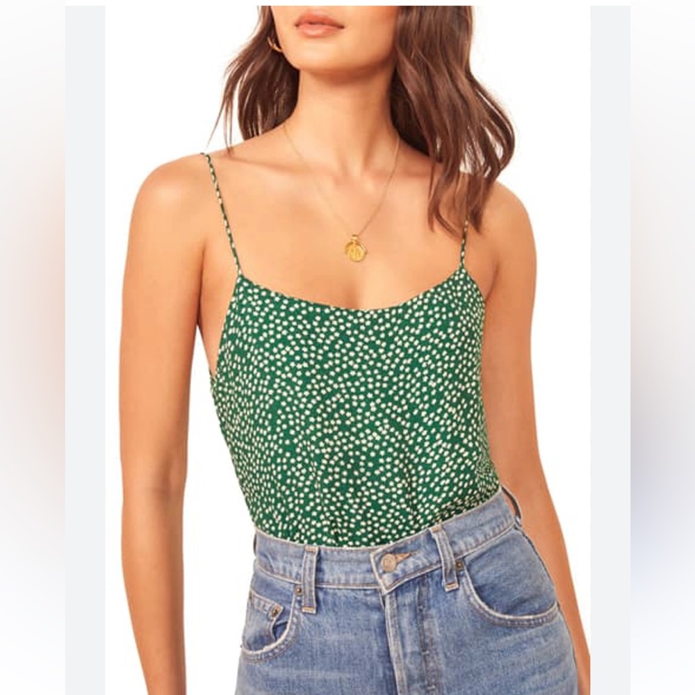 Reformation Green Polka Dot Daisy Spaghetti Strap Tank Top Sz XL